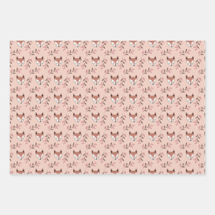 Fox and berries in peach wrapping paper sheets