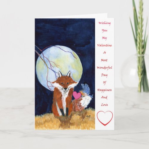 Fox and bluebird valentine holiday card