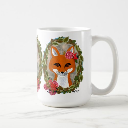 Fox and bunny portraits with flowers and wreaths coffee mug