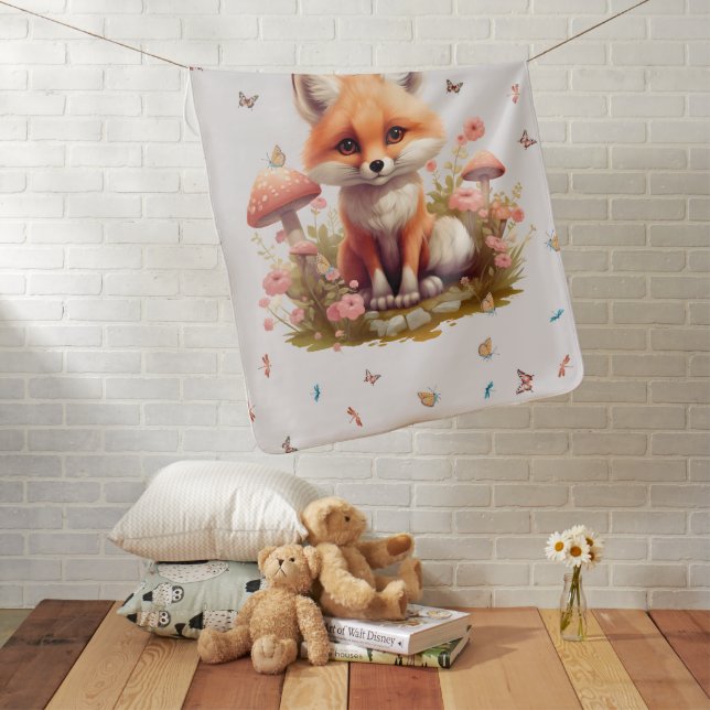 FOX and BUTTERFLIES Baby Blanket (In Situ)