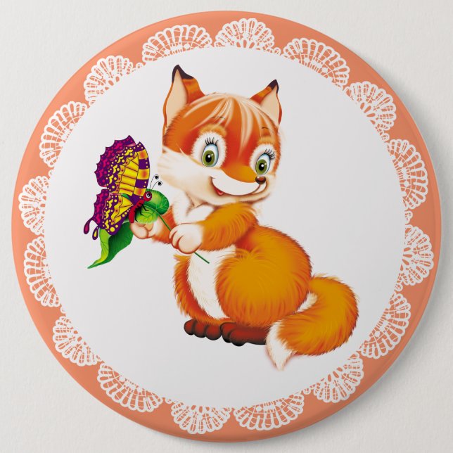 fox and butterfly button (Front)