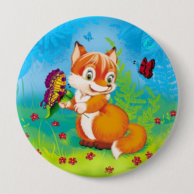 fox and butterfly button (Front)