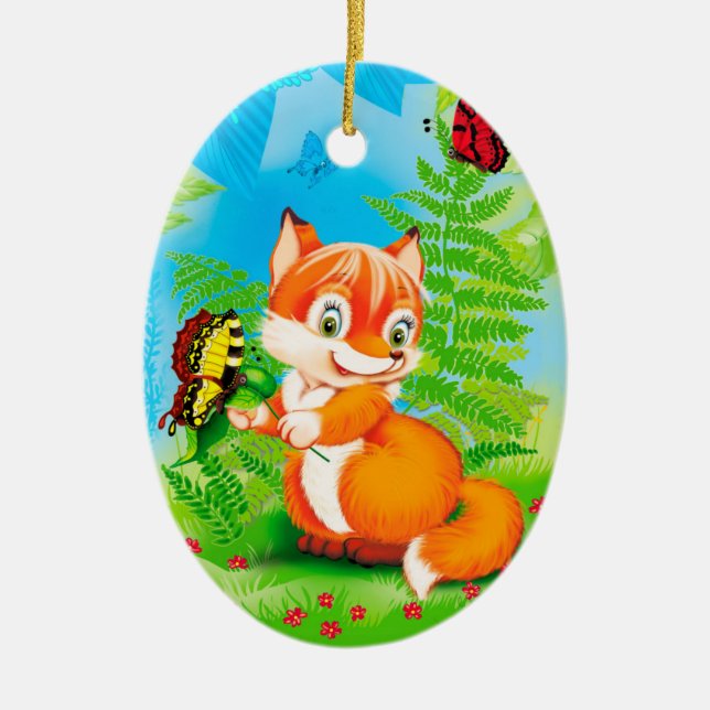 fox and butterfly ceramic ornament (Front)