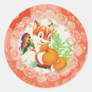 fox and butterfly classic round sticker