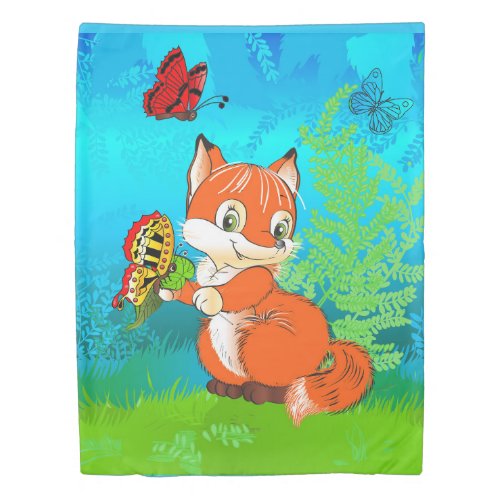 fox and butterfly duvet cover