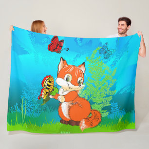 fox and butterfly fleece blanket
