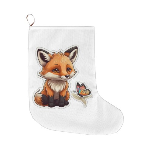 Fox and butterfly large christmas stocking