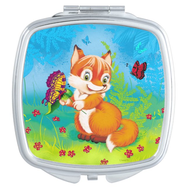 fox and butterfly mirror for makeup (Front)