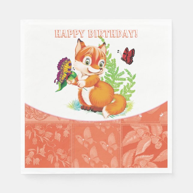 fox and butterfly paper napkins (Front)