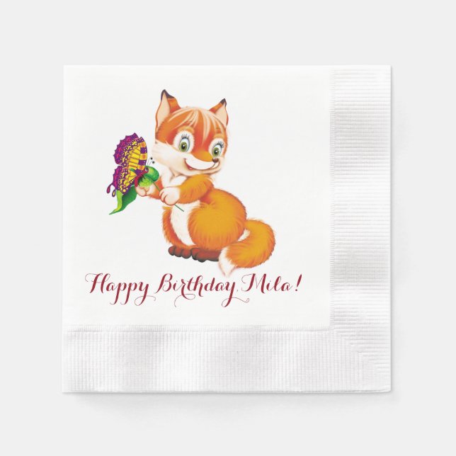 fox and butterfly paper napkins (Front)