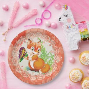 fox and butterfly paper plates