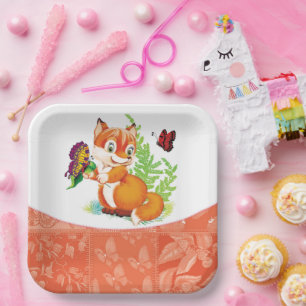 fox and butterfly paper plates