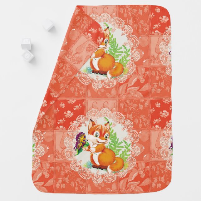 fox and butterfly pattern baby blanket (In Situ)