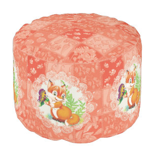 fox and butterfly pattern pouf