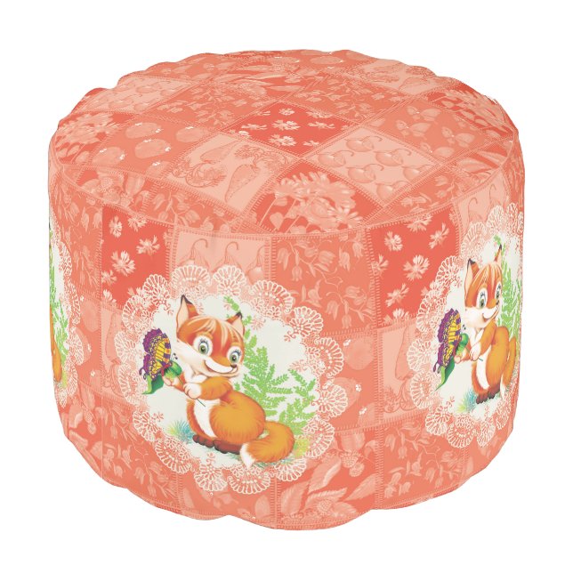 fox and butterfly pattern pouf (Angled Back)