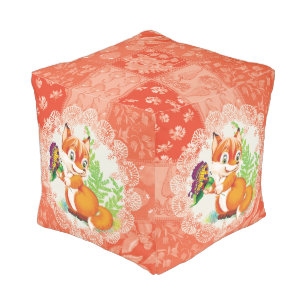 fox and butterfly pattern pouf