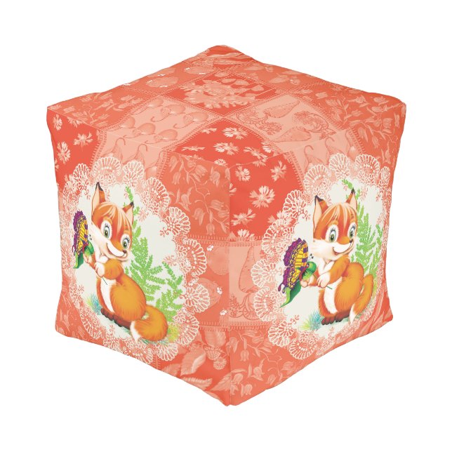 fox and butterfly pattern pouf (Angled Back)