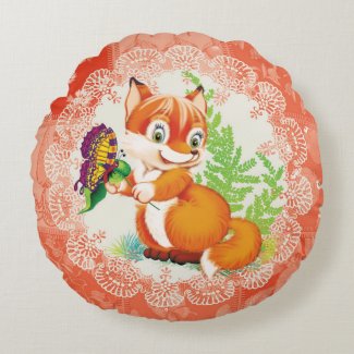 fox and butterfly pattern round pillow