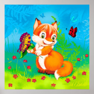 fox and butterfly poster