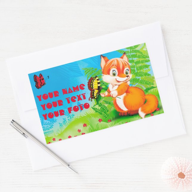 fox and butterfly rectangular sticker (Envelope)