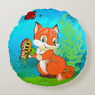 fox and butterfly round pillow