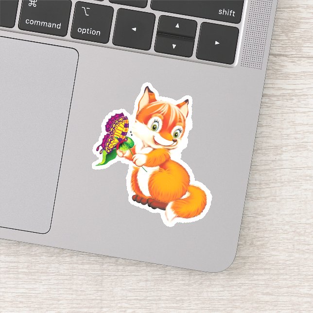 fox and butterfly sticker (Detail)