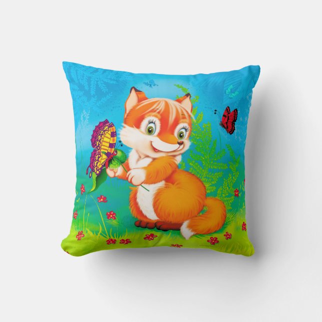 fox and butterfly throw pillow (Front)