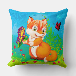 fox and butterfly throw pillow