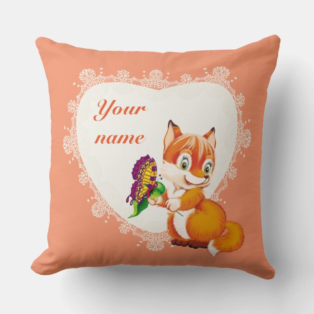 fox and butterfly throw pillow (Front)