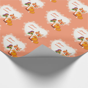 fox and butterfly wrapping paper