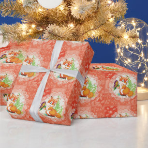 fox and butterfly wrapping paper