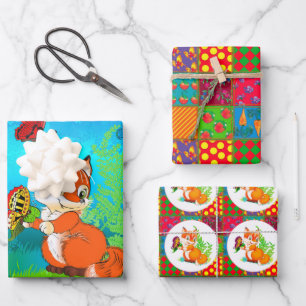 fox and butterfly  wrapping paper sheets
