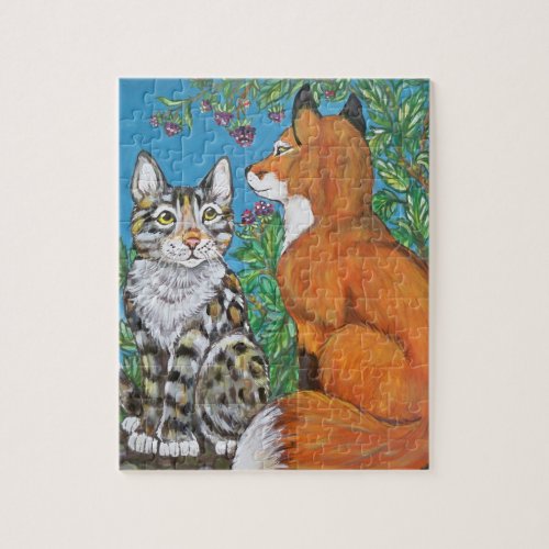 Fox and Cat Childs Animal Woodland Garden Pet Jigsaw Puzzle