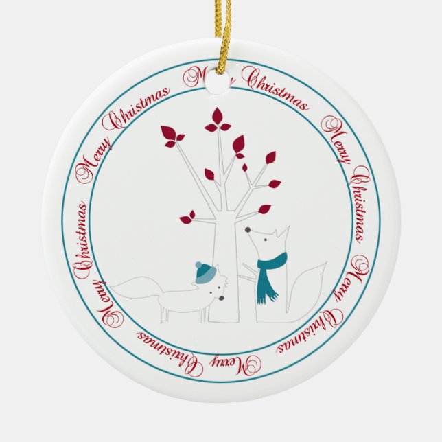 Fox and Christmas Tree From Our House to Yours Ceramic Ornament (Front)