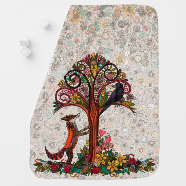 fox and crow swaddle blanket (In Situ)