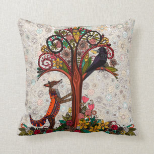 fox and crow throw pillow