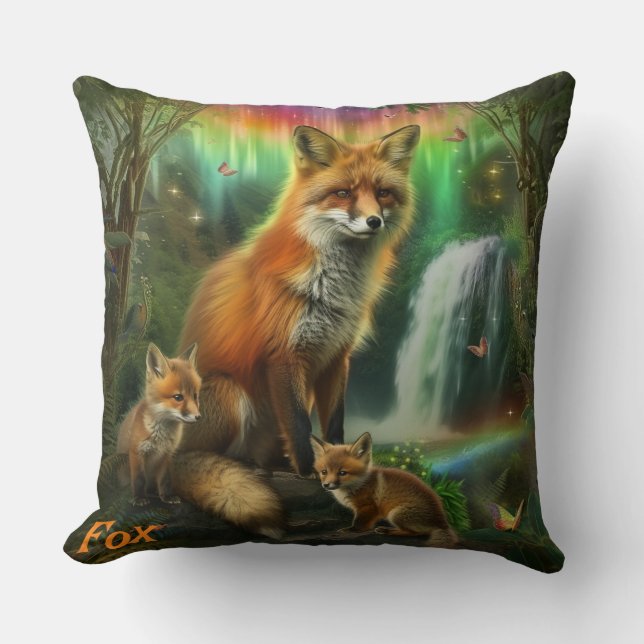 Fox and Cubs Throw Pillow (Front)