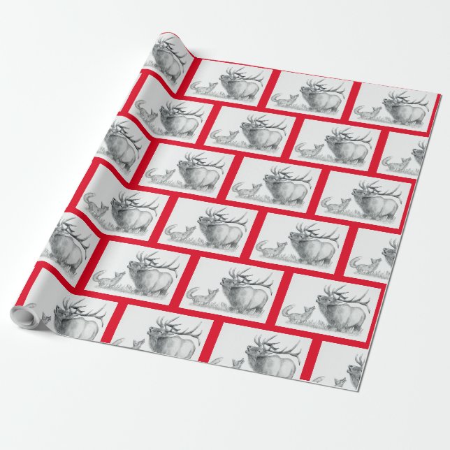 Fox and Elk Wrapping Paper (Unrolled)