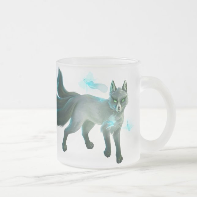 Fox and Fairies Frosted Glass Coffee Mug (Right)