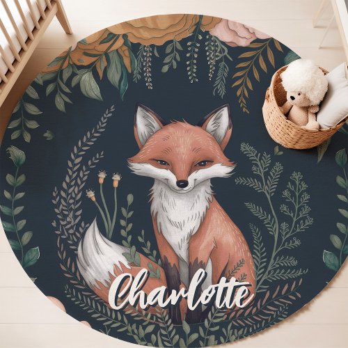 Fox And Ferns Custom Name Nursery Rug