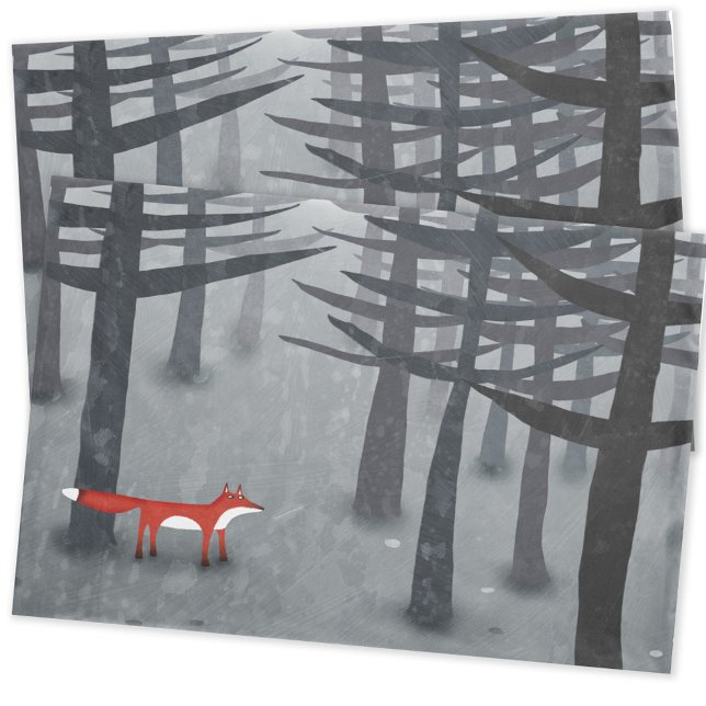 Fox and Forest Gray Pillow Case (Fox in the forest landscape painting pillow cases)