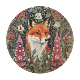Fox and Foxglove Flowers William Morris Inspired Cutting Board