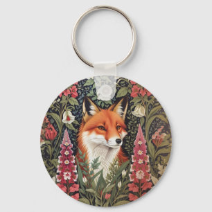 Fox and Foxglove Flowers William Morris Inspired Keychain