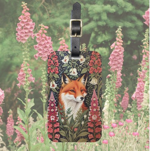 Fox and Foxglove Flowers William Morris Inspired Luggage Tag