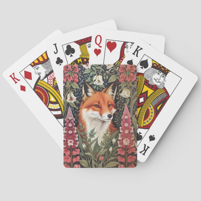 Fox and Foxglove Flowers William Morris Inspired Poker Cards (Back)