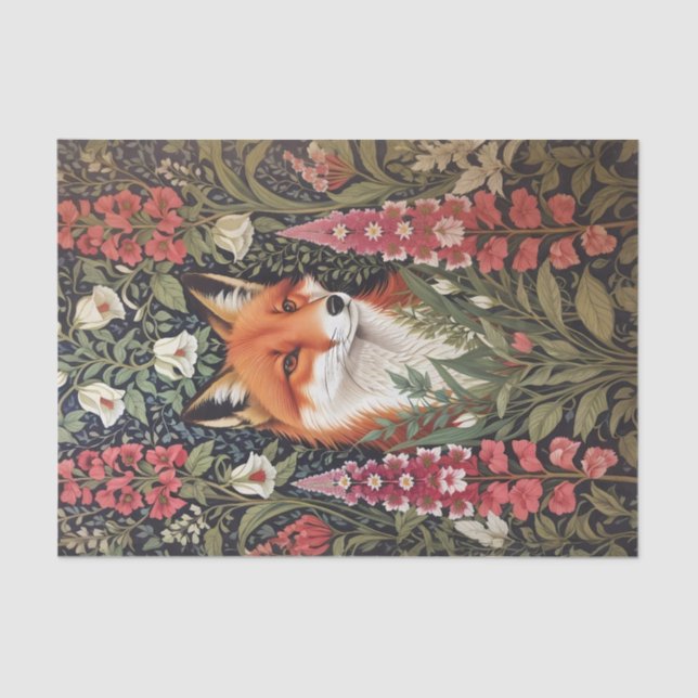 Fox and Foxglove Flowers William Morris Inspired Tissue Paper (Front)