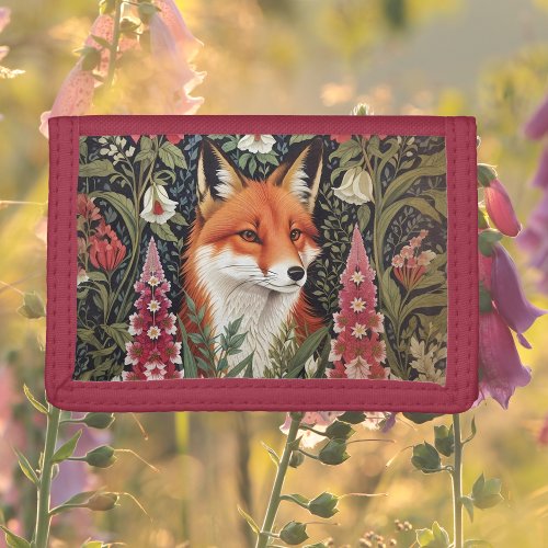 Fox and Foxglove Flowers William Morris Inspired Trifold Wallet