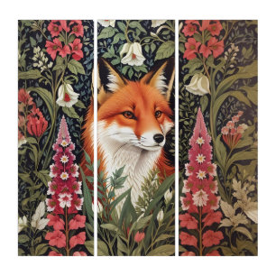Fox and Foxglove Flowers William Morris Inspired Triptych