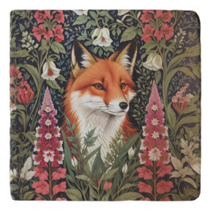 Fox and Foxglove Flowers William Morris Inspired Trivet