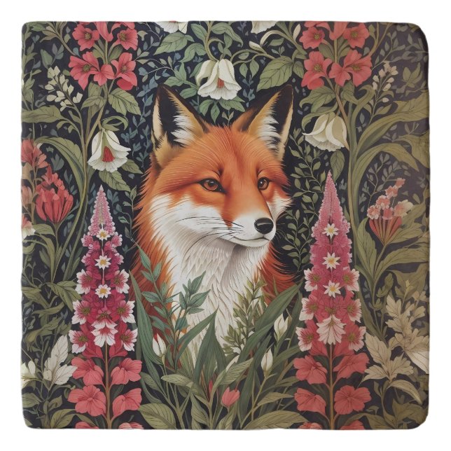 Fox and Foxglove Flowers William Morris Inspired Trivet (Front)